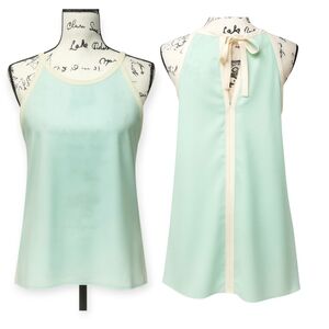 Sleeveless High Neck Top with White Stripe by C Sz M